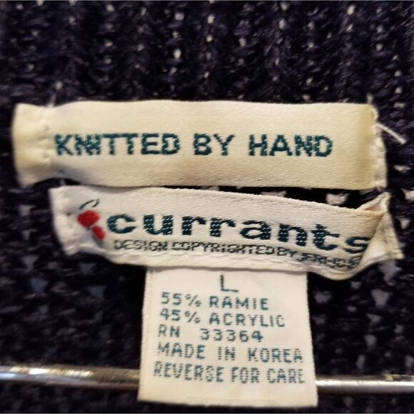 Vintage Currents Custom Knit Turtleneck Sweater Alpine Ski Resort Navy White L - Picture 2 of 11